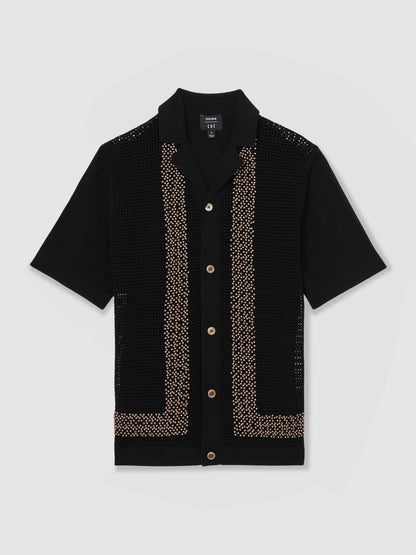 Reiss | Ché Beaded Crochet Shirt in Black