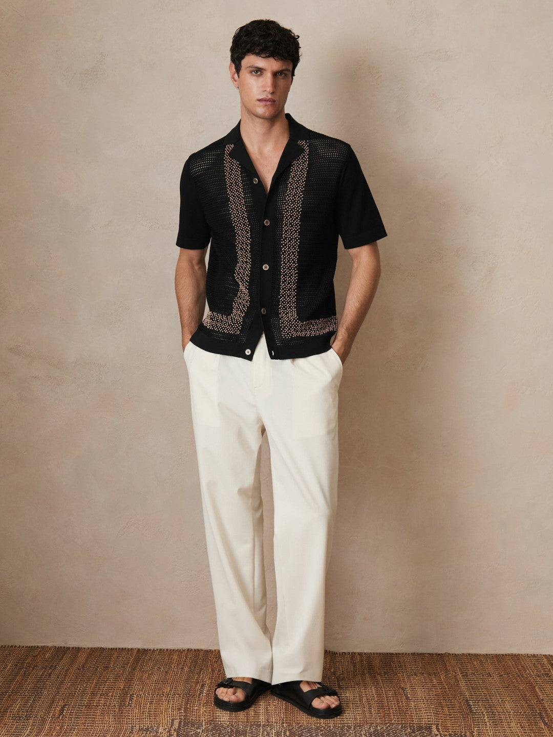 Reiss | Ché Beaded Crochet Shirt in Black