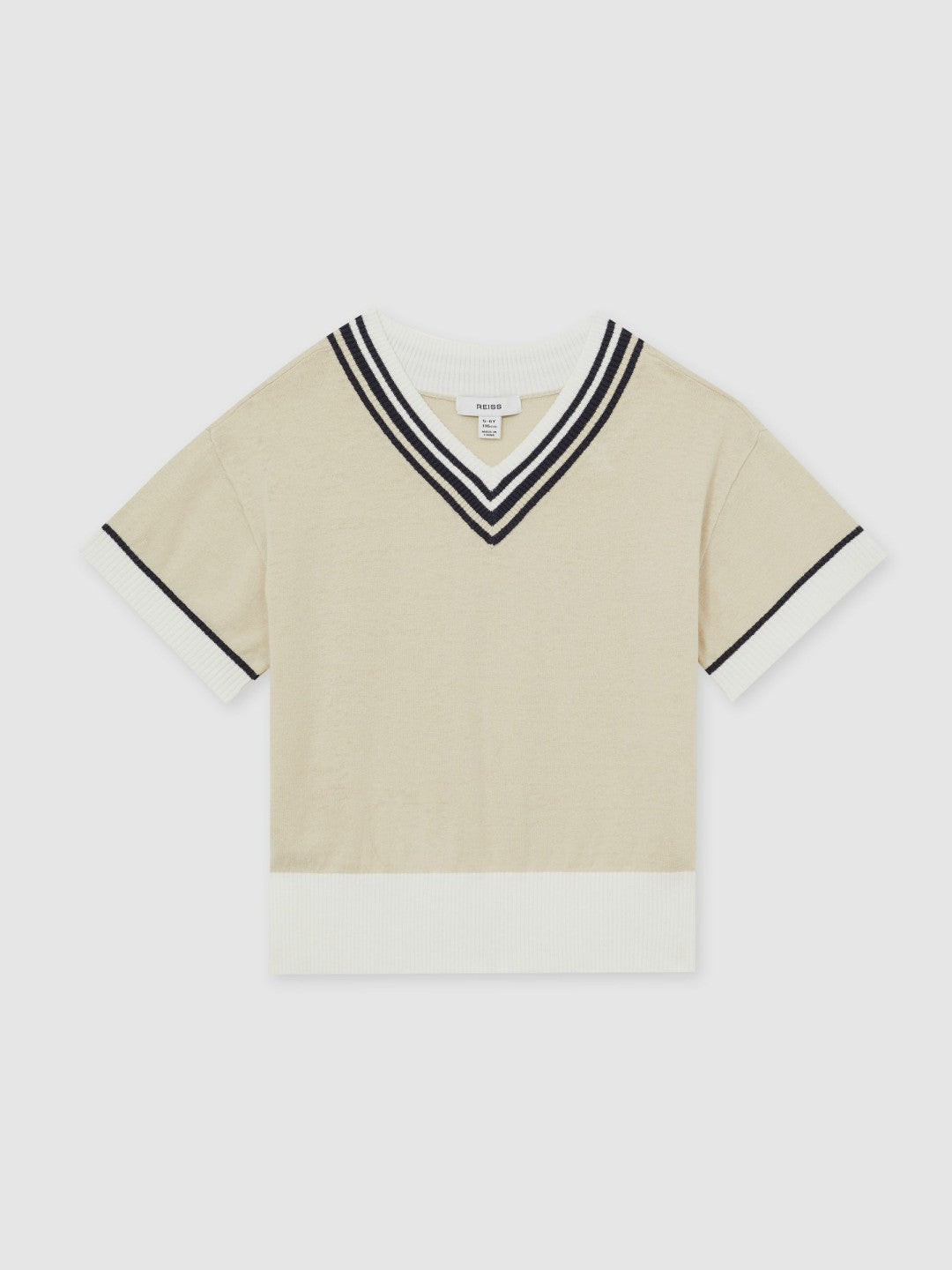 Reiss 13-14 yrs Cotton-Linen Knit V-Neck Cricket Top in Neutral