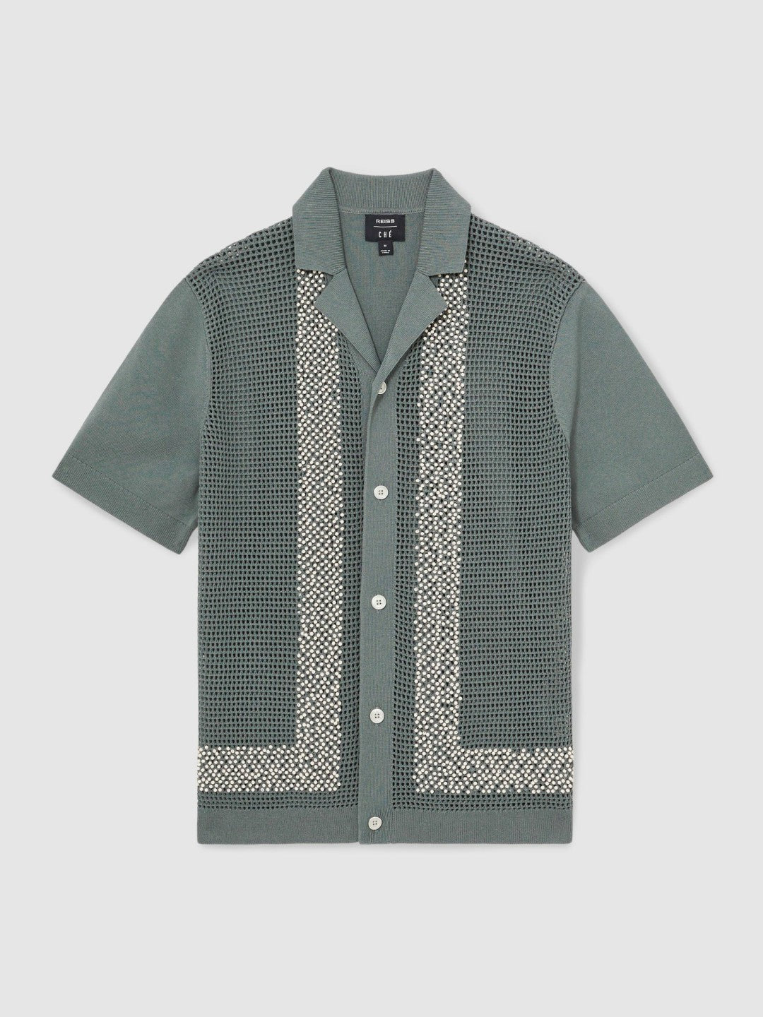Reiss | Ché Beaded Crochet Shirt in Sage