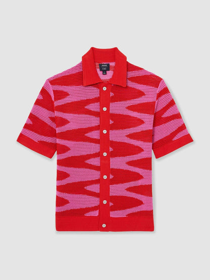 Reiss | Ché Wave Crochet Shirt in Pink