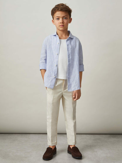 Reiss 13-14 yrs Linen Cutaway Collar Shirt in Blue/White Stripe