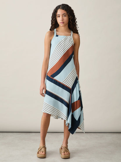 Reiss 9-13 yrs Stripe-Print Handkerchief Dress in Blue Print