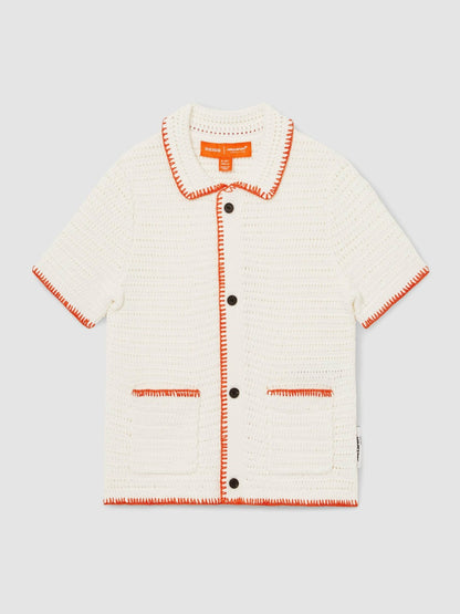 Reiss 3-9 yrs McLaren F1 Team Crochet Shirt in Off White/Orange