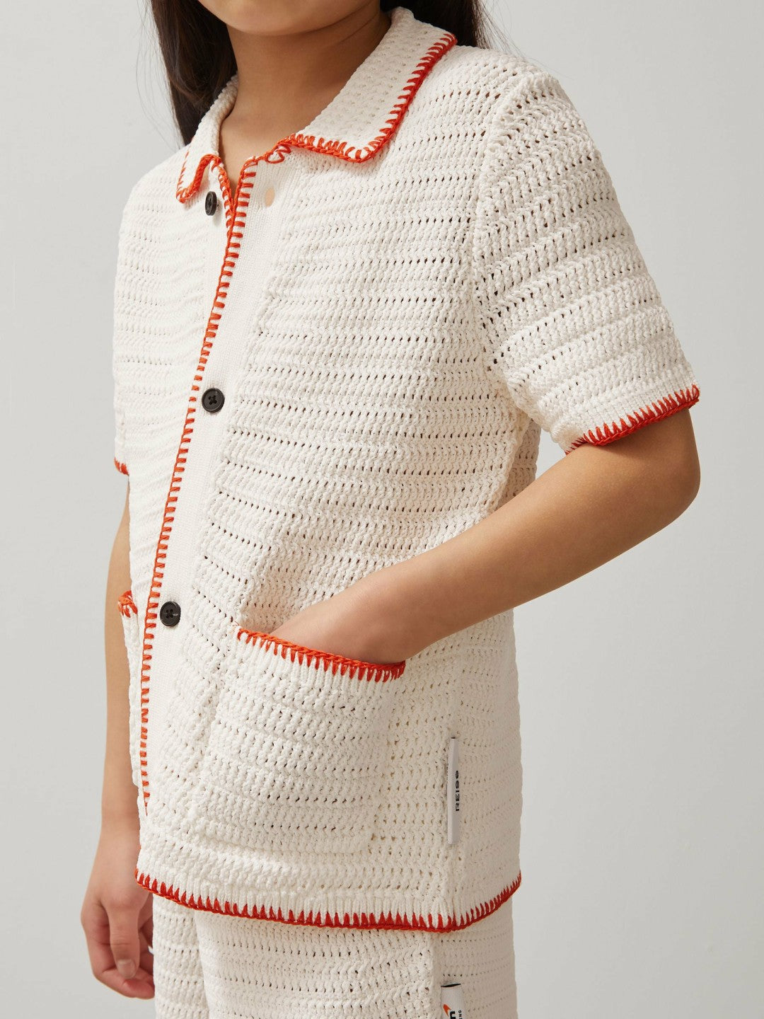 Reiss 9-13 yrs McLaren F1 Team Crochet Shirt in Off White/Orange