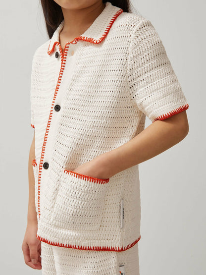 Reiss 9-13 yrs McLaren F1 Team Crochet Shirt in Off White/Orange