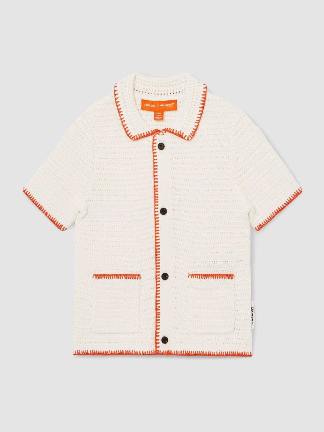 Reiss 9-13 yrs McLaren F1 Team Crochet Shirt in Off White/Orange