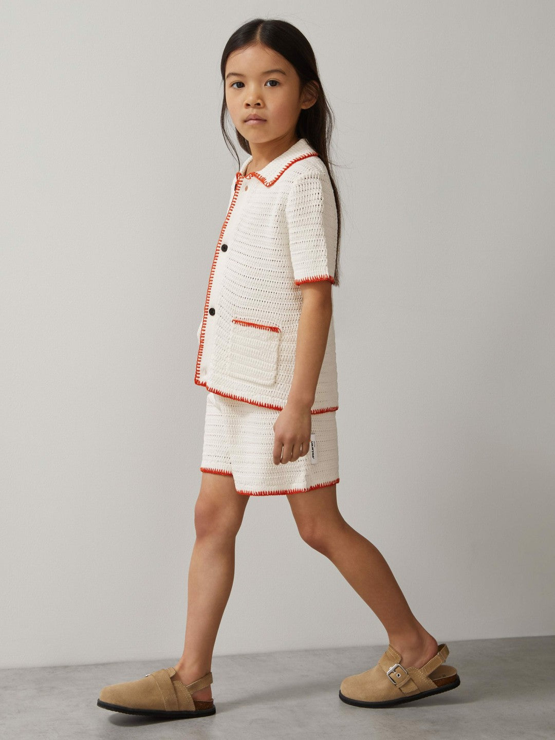 Reiss 9-13 yrs McLaren F1 Team Crochet Shirt in Off White/Orange