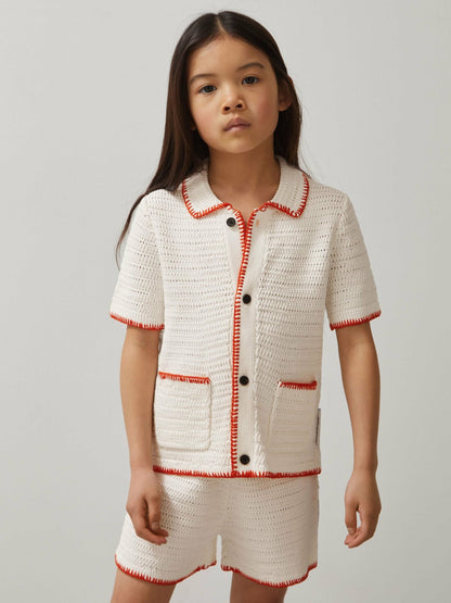 Reiss 9-13 yrs McLaren F1 Team Crochet Shirt in Off White/Orange