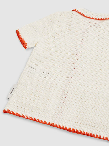 Reiss 9-13 yrs McLaren F1 Team Crochet Shirt in Off White/Orange
