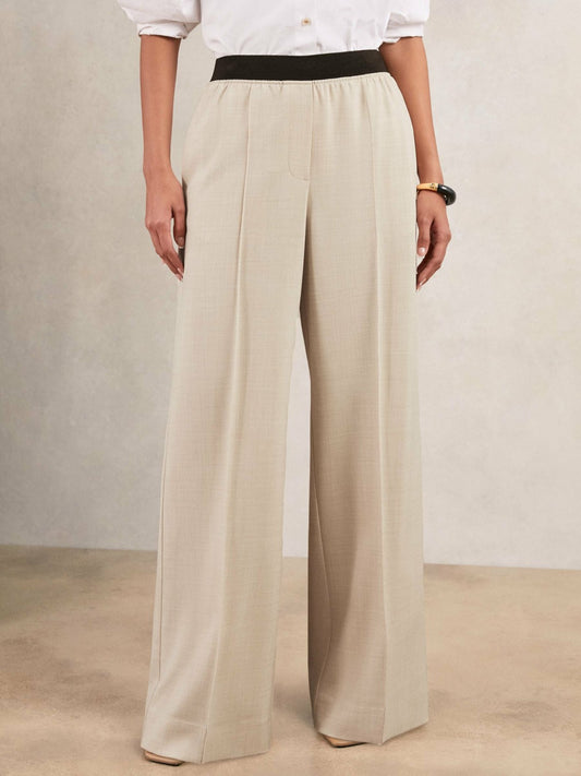 Reiss Petite Wide-Leg Elasticated-Waist Trousers in Neutral