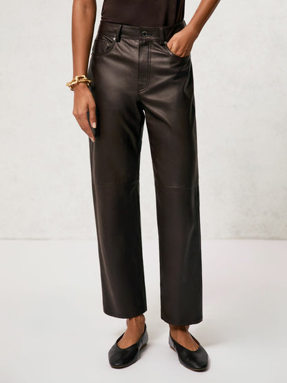 Reiss Petite Leather Slim-Leg Trousers in Chocolate