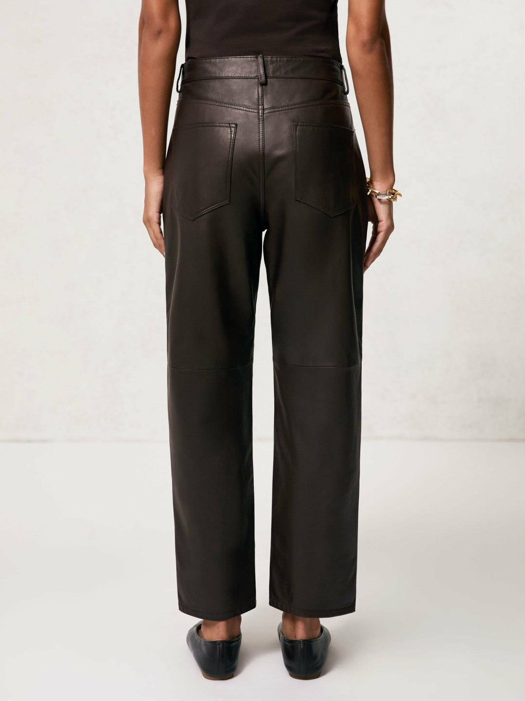 Reiss Petite Leather Slim-Leg Trousers in Chocolate