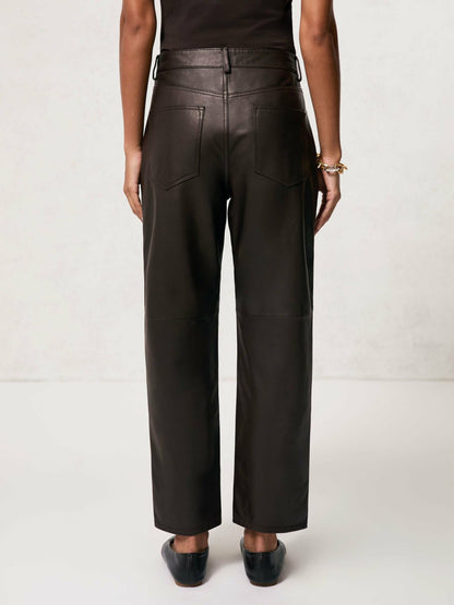 Reiss Petite Leather Slim-Leg Trousers in Chocolate