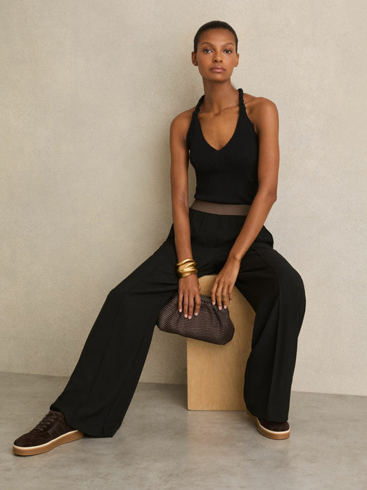 Reiss Petite Wide-Leg Elasticated-Waist Trousers in Black
