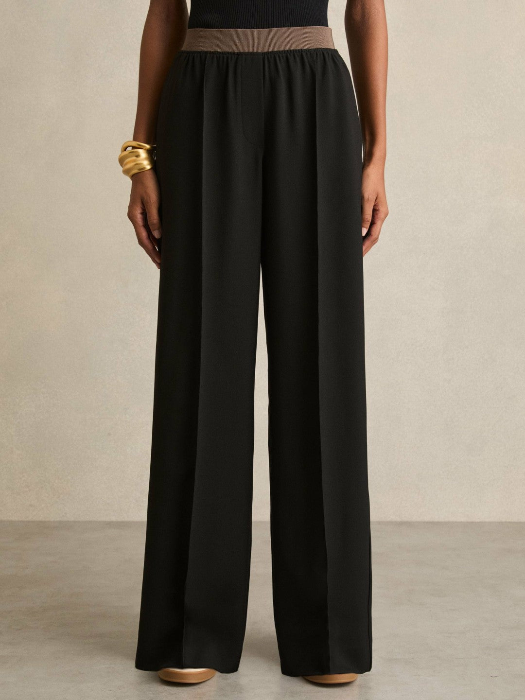 Reiss Petite Wide-Leg Elasticated-Waist Trousers in Black