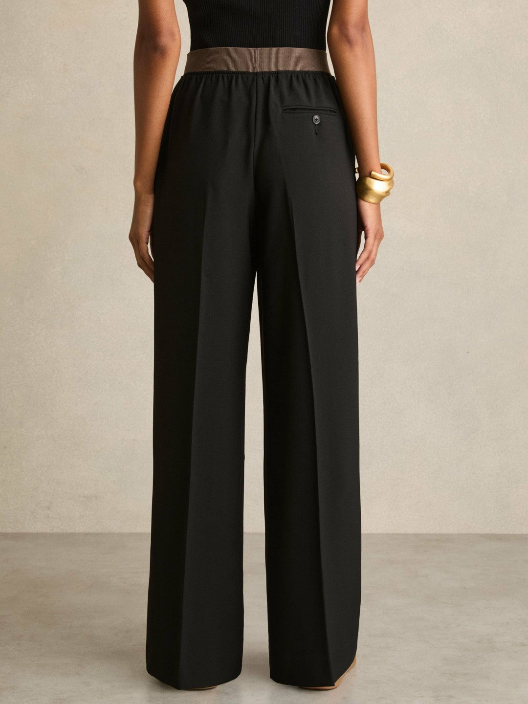 Reiss Petite Wide-Leg Elasticated-Waist Trousers in Black
