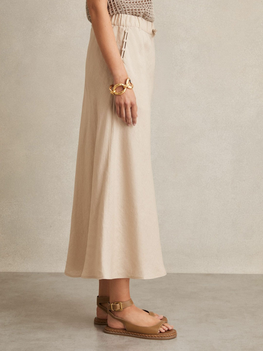 Reiss Slip Midi Skirt in Neutral