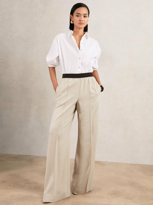 Reiss Wide-Leg Elasticated-Waist Trousers in Neutral