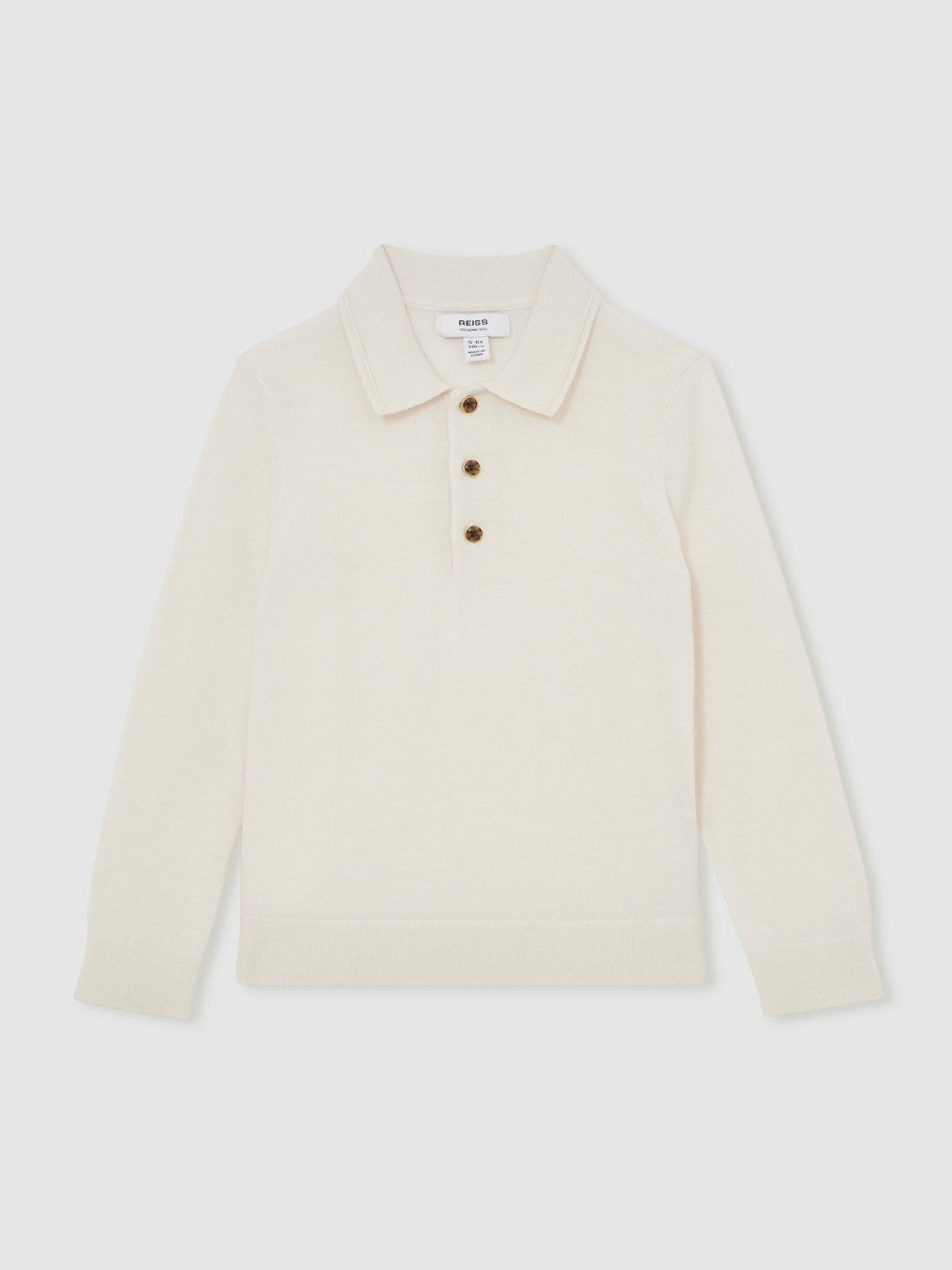 Reiss 4-9 yrs Merino Wool Long-Sleeve Polo Shirt in Snow