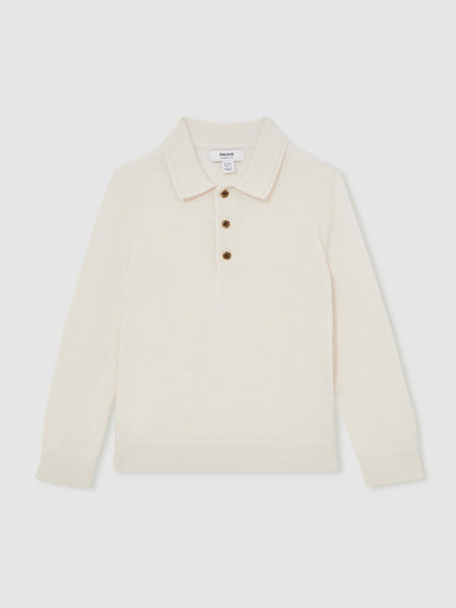 Reiss 4-9 yrs Merino Wool Long-Sleeve Polo Shirt in Snow