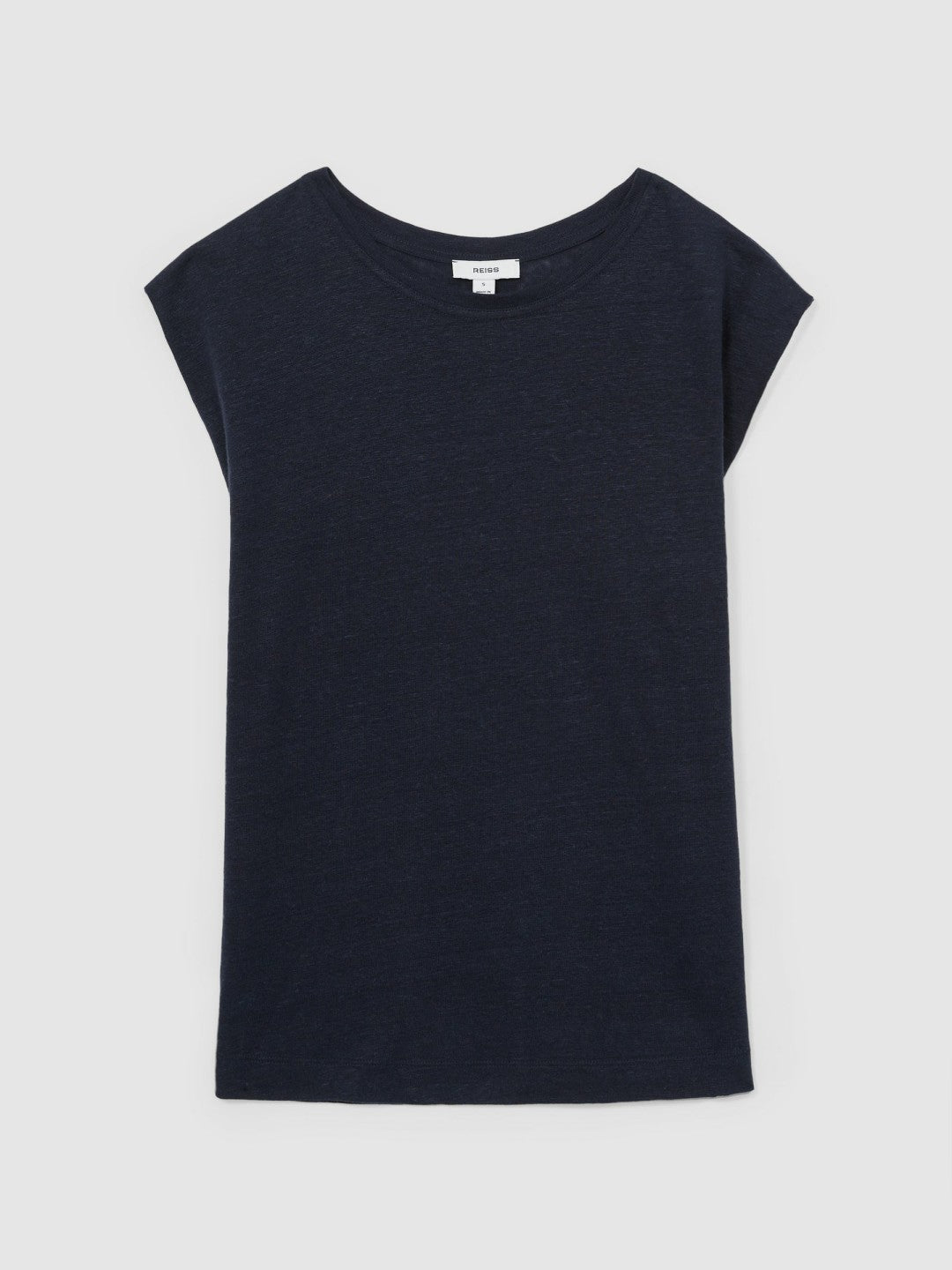 Reiss Linen Cap-Sleeve T-Shirt in Navy