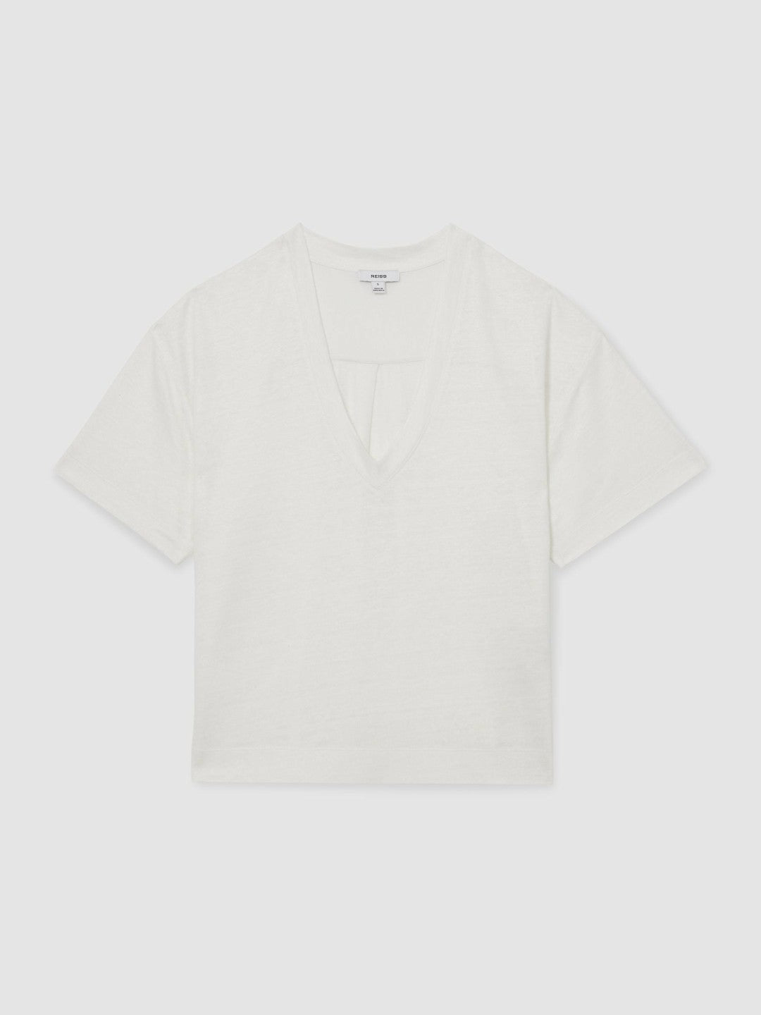 Reiss Linen V-Neck T-Shirt in White