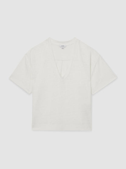 Reiss Linen V-Neck T-Shirt in White