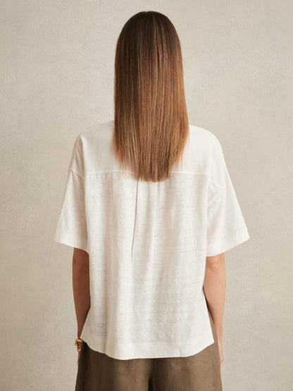 Reiss Linen V-Neck T-Shirt in White