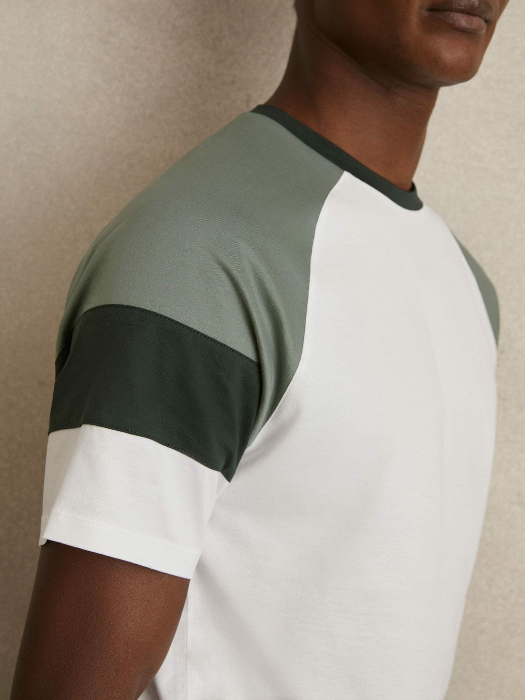 Reiss Mercerised-Cotton Colourblock T-Shirt in White/Sage