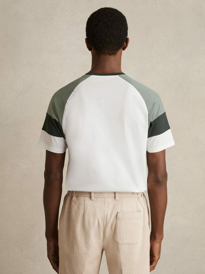 Reiss Mercerised-Cotton Colourblock T-Shirt in White/Sage