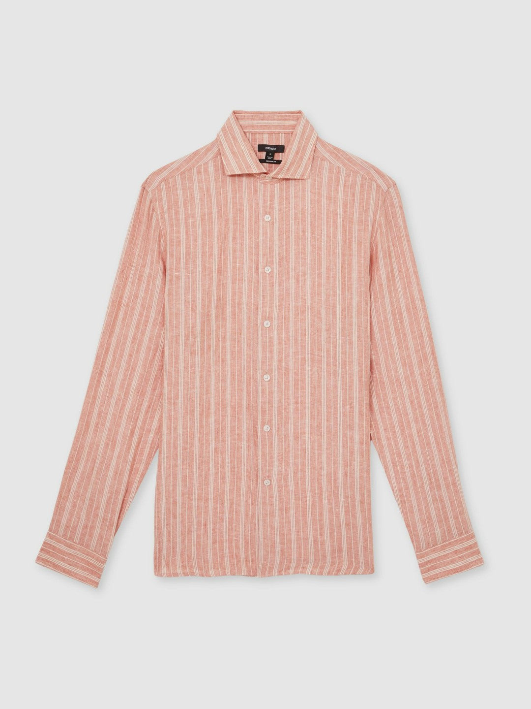 Reiss Linen Striped Long Sleeve Shirt in Pink Rose/White Bengal Stripe