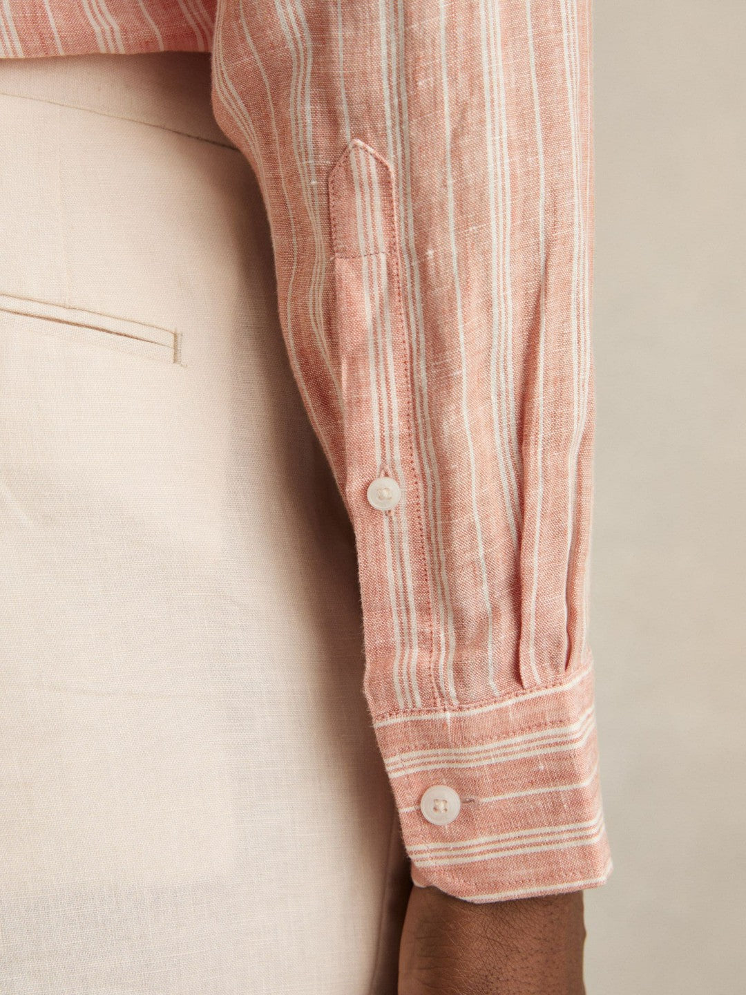 Reiss Linen Striped Long Sleeve Shirt in Pink Rose/White Bengal Stripe