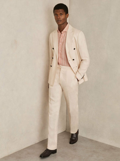 Reiss Linen Striped Long Sleeve Shirt in Pink Rose/White Bengal Stripe