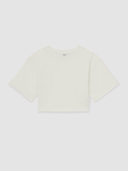 Reiss 9-13 yrs Oversize Cotton Cropped T-Shirt in Ivory