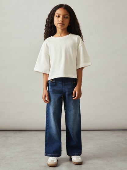 Reiss 9-13 yrs Oversize Cotton Cropped T-Shirt in Ivory