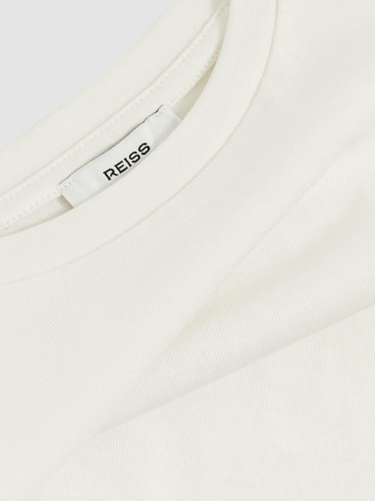 Reiss 9-13 yrs Oversize Cotton Cropped T-Shirt in Ivory