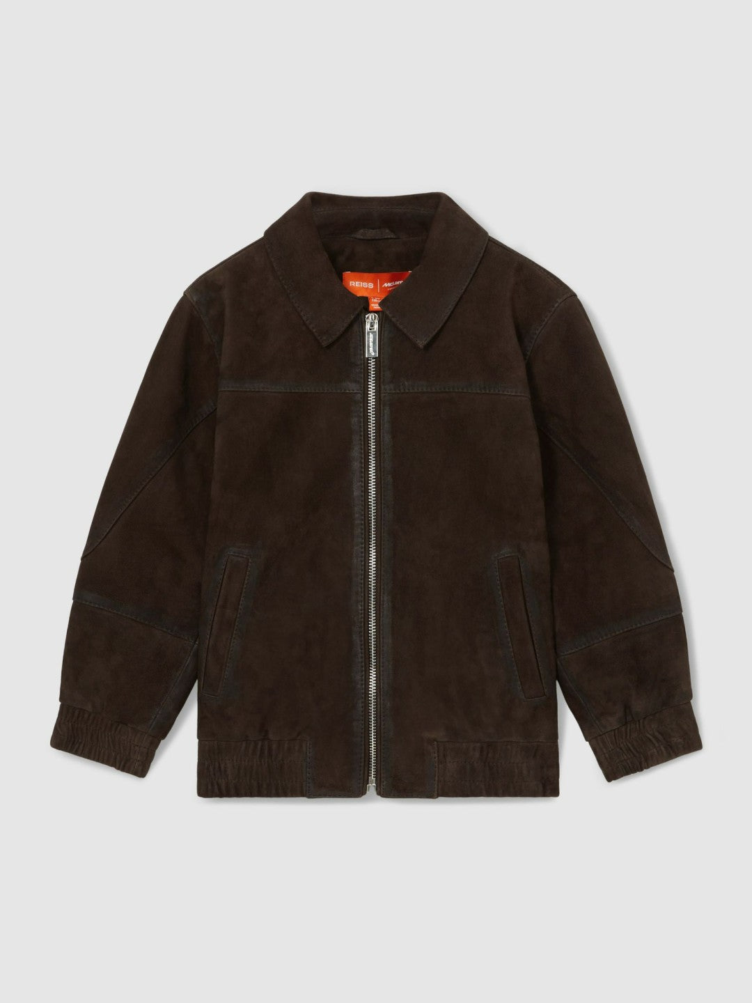 Reiss 13-14 yrs Unisex Fit McLaren F1 Team Suede Bomber Jacket in Distressed Brown