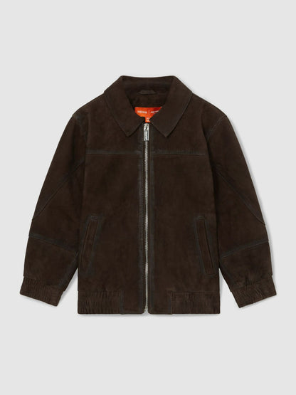 Reiss 13-14 yrs Unisex Fit McLaren F1 Team Suede Bomber Jacket in Distressed Brown
