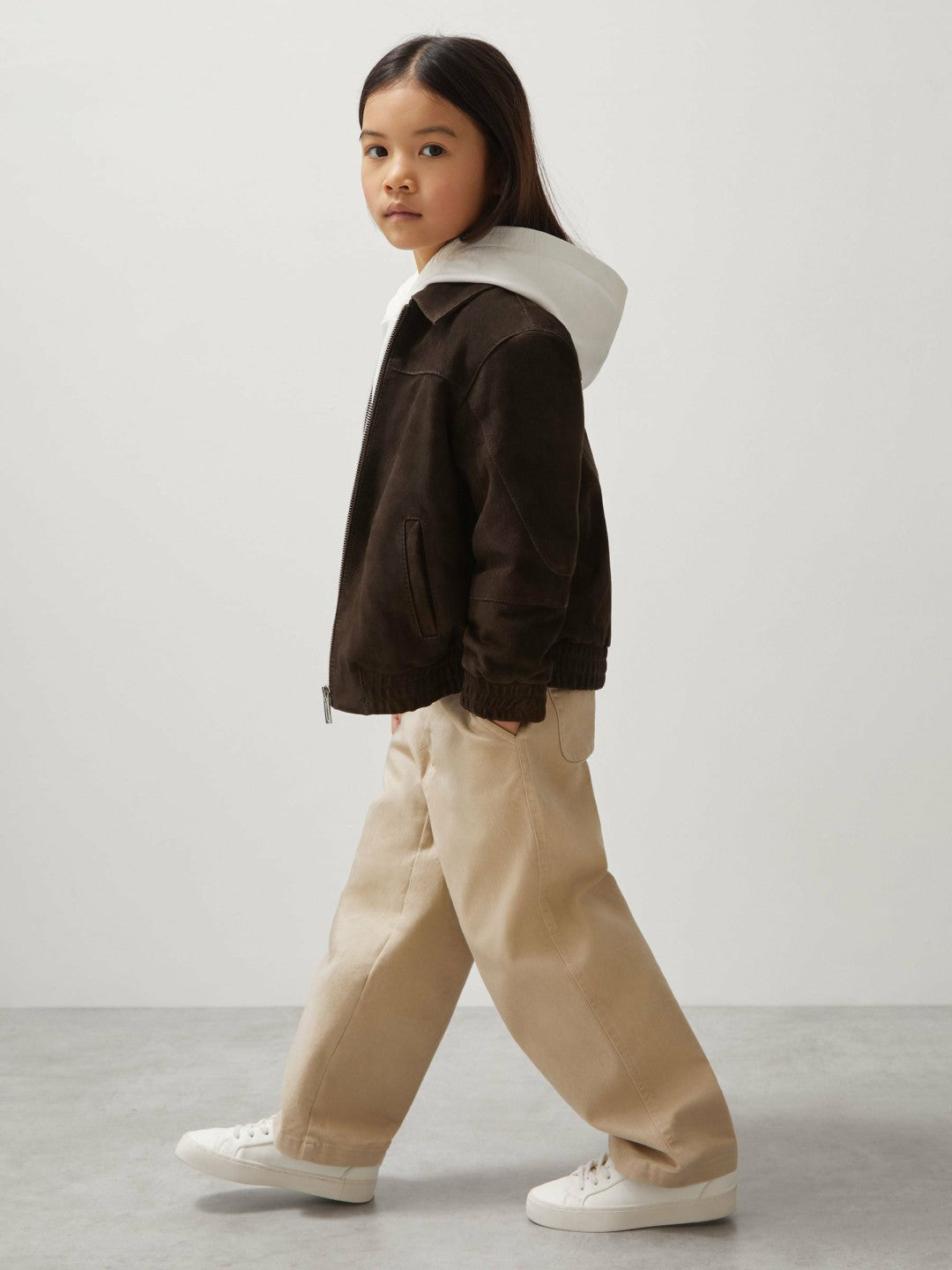 Reiss 13-14 yrs Unisex Fit McLaren F1 Team Suede Bomber Jacket in Distressed Brown