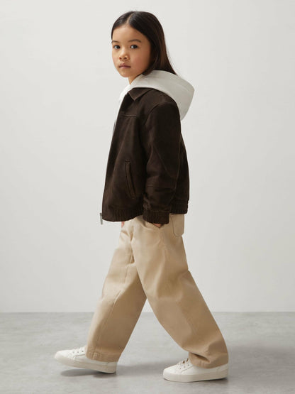 Reiss 13-14 yrs Unisex Fit McLaren F1 Team Suede Bomber Jacket in Distressed Brown