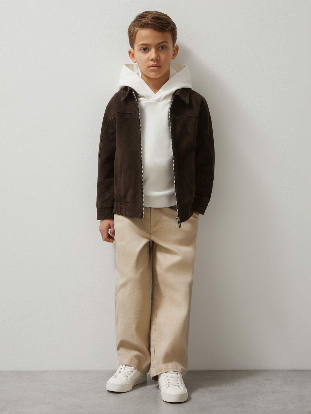 Reiss 13-14 yrs Unisex Fit McLaren F1 Team Suede Bomber Jacket in Distressed Brown