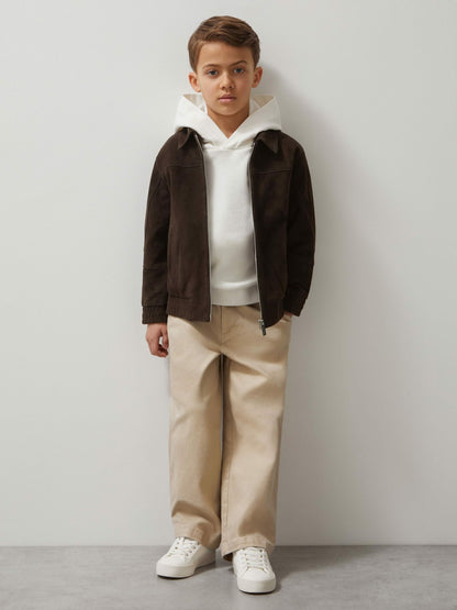 Reiss 13-14 yrs Unisex Fit McLaren F1 Team Suede Bomber Jacket in Distressed Brown