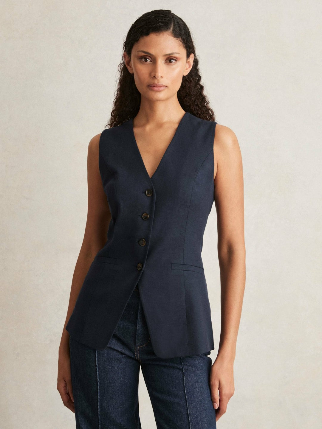 Reiss Paige Button-Through Vest in Dark Ink Blue