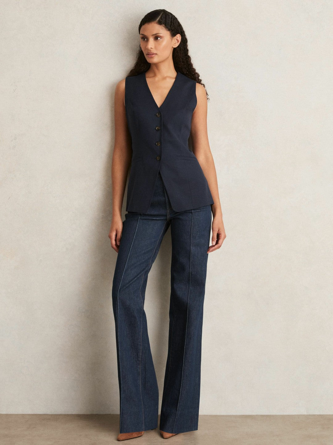 Reiss Paige Button-Through Vest in Dark Ink Blue