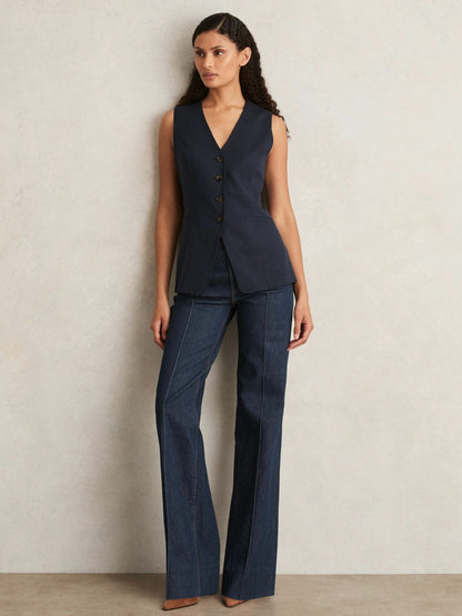 Reiss Paige Button-Through Vest in Dark Ink Blue