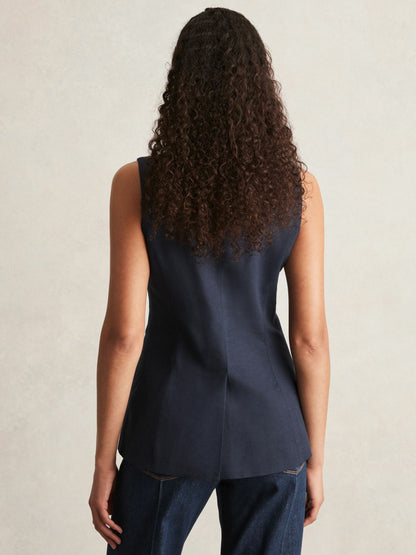 Reiss Paige Button-Through Vest in Dark Ink Blue