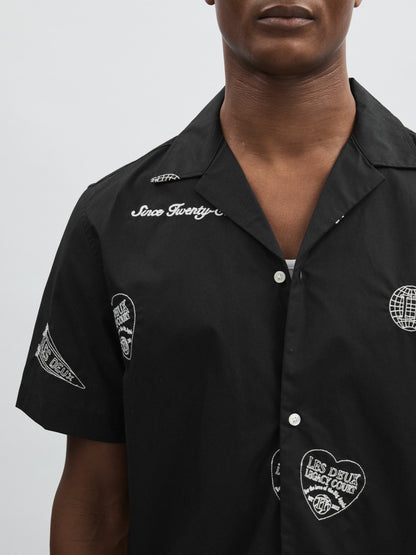 Reiss Les Deux Cotton Embroidered Shirt in Black Print