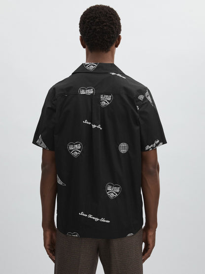 Reiss Les Deux Cotton Embroidered Shirt in Black Print