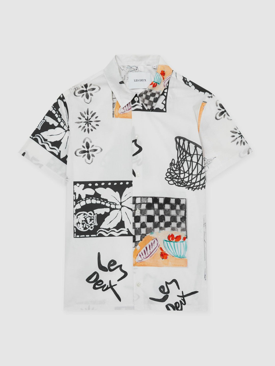 Reiss Les Deux Cotton Graphic-Print Shirt in Ivory Print